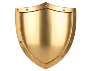 A polished golden shield with a smooth and decorative rivets, symbolizing protection and strength.