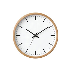 Minimalist round wall clock with light wood frame and black hands isolated on a transparent background 1