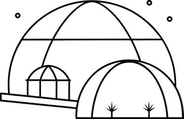 continuous line aerial sketch of eco dome research