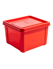 A vibrant red plastic storage box with a fitted lid, showcasing clean lines and a simple, functional design