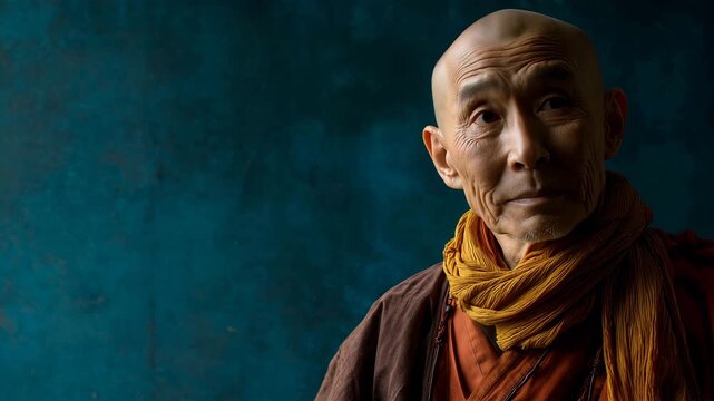 男性が横顔で佇む年配僧侶の落ち着いた肖像