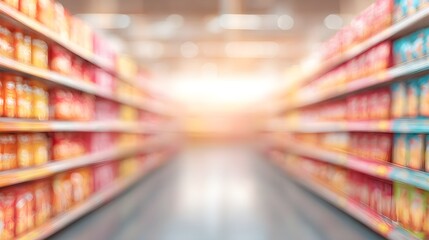 Supermarket aisle blurred bright SALE tags hanging