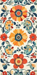 Fototapeta premium Colorful floral rug with a blue and white flower design. The rug is made of wool and has a floral pattern