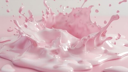 A pink liquid is seen splashing on top of a pink surface, great for backgrounds or textures
