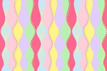 A lively background with wavy, colorful pastel stripes adorned with star and circle dot accents.