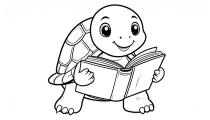 Turtle Reading a Book, Focused and Engaged.