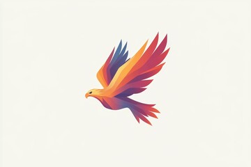 Fototapeta premium A vibrant abstract illustration of a falcon in flight, showcasing dynamic colors and shapes against a minimalist background. Perfect for art or nature themes.
