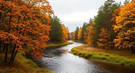 Obraz premium Autumn river bend.