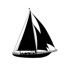 Sleek vector silhouette of a classic sailboat, ideal for sailing, marine, and travel themes. Perfect for logos, apparel, and nautical designs.