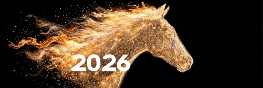 Vibrant Golden Horse Illustration Represents the Exciting New Year of the Horse in 2026 Celebration - Powered by Adobe