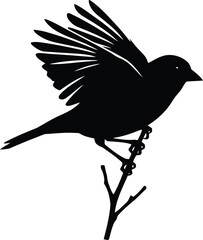 Silhouette of a small bird taking flight from a delicate twig vector