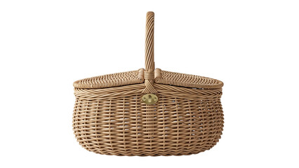 Light beige wicker picnic basket with a handle (1)