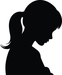 Childhood silhouette profile sadness contemplation girl emotion portrait isolated vector