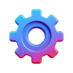 Vibrant, 3D rendered gear icon with a gradient of blue and pink