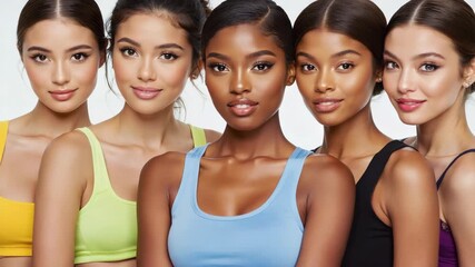 Model collection wearing yoga and activewear clothing, showcasing fitness fashion styles. - Powered by Adobe