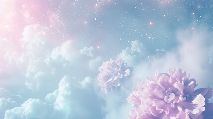 Fototapeta premium Dreamy Pastel color with Red Carnation Blossoms, Cosmic Fantasy, Transparent Background, Symbol of Peace