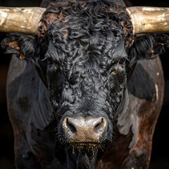 Close-up portrait of a black bull