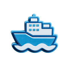 Blue stylized ship icon on waves