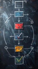 Flowchart drawn on a dark slate surface with colorful boxes and arrows