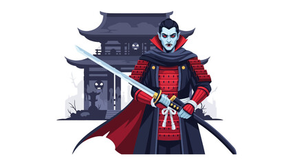 Samurai's Shadow: A stoic samurai, brandishing his katana with resolve, stands before a traditional structure, blending the ancient code of honor with a mystical presence. 