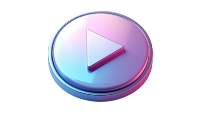 A 3D rendered pastel pink and blue circular button featuring a prominent white play symbol