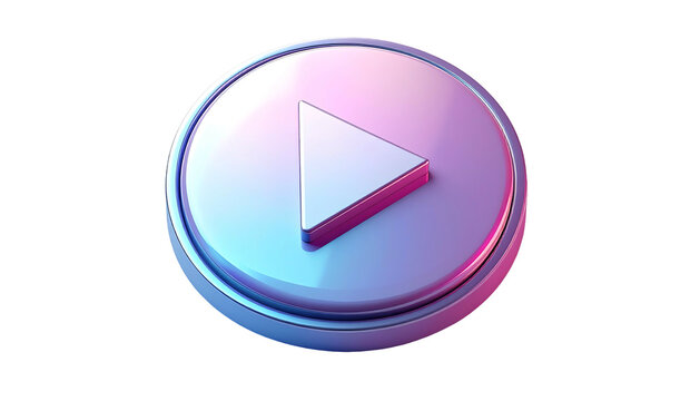 A 3D rendered pastel pink and blue circular button featuring a prominent white play symbol - Powered by Adobe