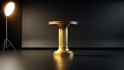 Golden Podium Product Display Background Luxury 3D Stage on Black, Generative Ai