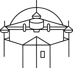 Minimalist line plan of futuristic drone delivery illustration on transparent