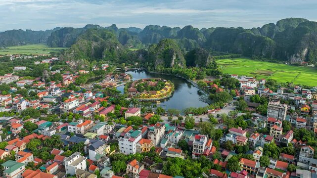 Aerial view of Tam Coc, Ninh Binh in Vietnam.