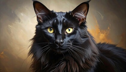 Close-up portrait of a black cat with vibrant yellow eyes