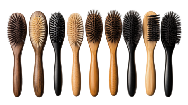 Variety of Hairbrushes on Transparent Background