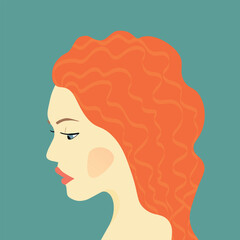Portrait of a fashion woman. The head in profile of a European brunette woman. Face of girl. Flat design for for landing page, banner, social Media Avatar. Color vector illustration.