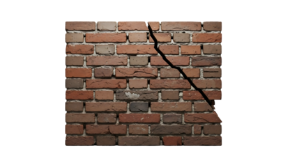 A section of aged brick wall with a large crack