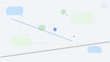 Abstract digital map interface with navigation route and location pin showing travel path and - Powered by Adobe
