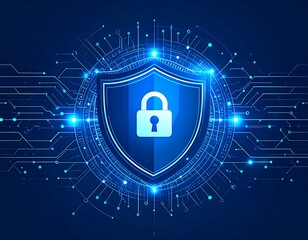 Cybersecurity Shield Concept with Circuitry Background Protecting Digital Data and Information