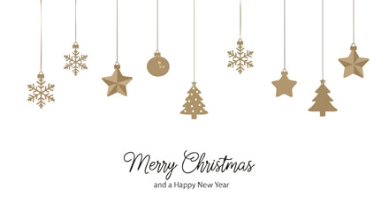 Elegant gold Christmas ornaments and festive greetings create a warm, inviting holiday celebration backdrop © Qinanti Studio