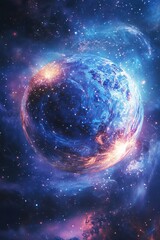 Obraz premium Breathtaking cosmic image featuring a stunning planet in a vibrant galaxy setting, illuminated by brilliant stars and celestial phenomena, perfect for creative projects.