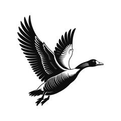 Obraz premium Soaring Goose Silhouette Illustration Black Vector Graphic A Graceful Bird in Flight with Detailed Wings and Streamlined Body for Wildlife Art