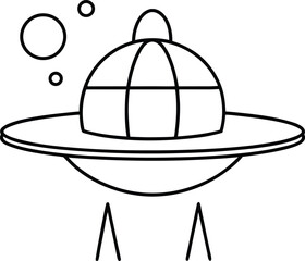 one line sketch of futuristic orbital space colony illustration on transparent