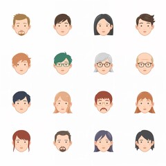 アニメ風人物の表情アイコンコレクション