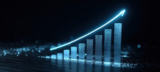 The Digital Bar Chart Showing Upward Growth With Neon Glowing Futuristic Data Visualization