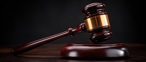 The Gavel Resting on Sound Block Symbolizing Justice in a Dark Studio Setting