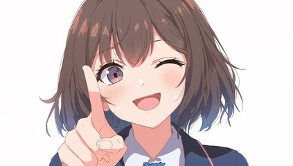 指をさして指示を出す強気な女性キャラクターイラスト