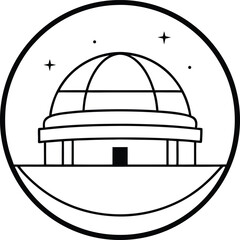 futuristic circular observatory line art illustration on transparent