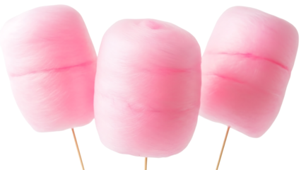 Three fluffy pink cotton candy on sticks