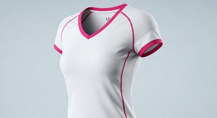 White Sports T-Shirt with Pink Trim for Women's Fitness