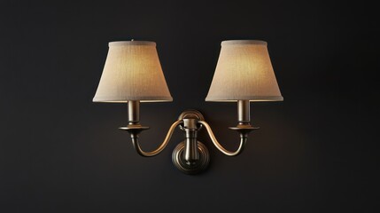Stylish double-arm wall sconce with soft fabric shades and antique finishes for a sophisticated look