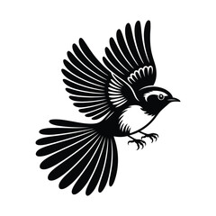 Dynamic Fantail Silhouette Vector Illustration A Striking Black Bird in Flight Design for Wildlife Projects and Nature Inspired Graphic Creations