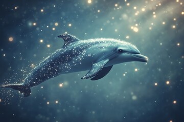 A dolphin is flying through the air with a lot of snow around it