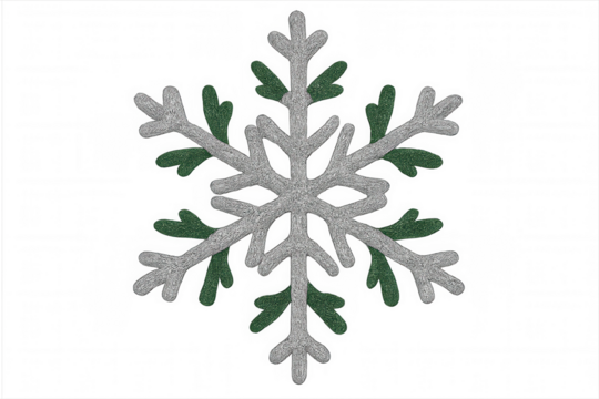 Glittering silver and green snowflake decorating for festive winter holidays and christmas themes